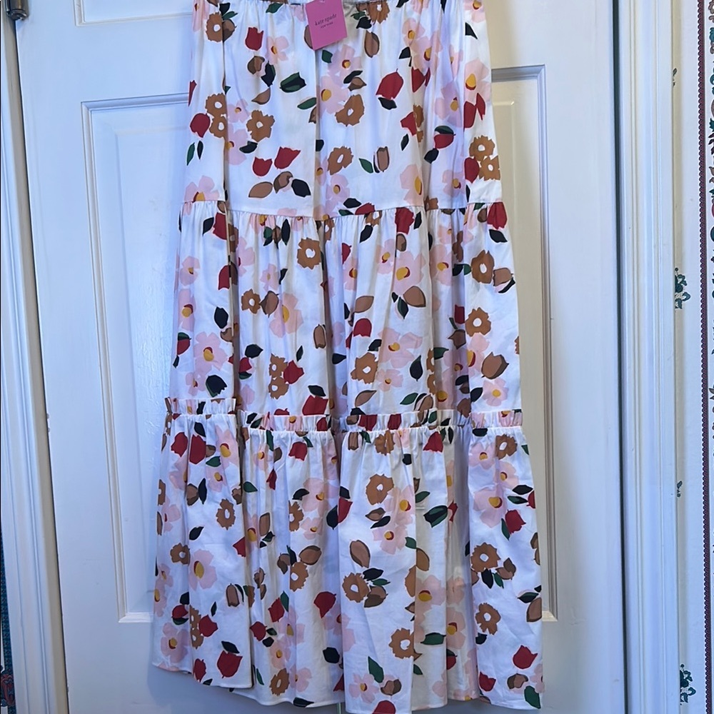 Kate Spade Botanical Garden Ruffle Maxi Skirt, Cotton Size L NWT